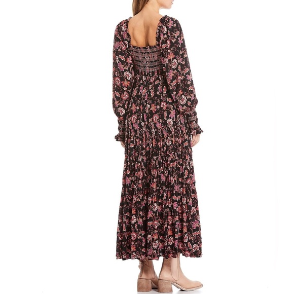 Free People Sweet Escape Floral Long Sleeve Boho Smocked Bodice Maxi Dress M - Picture 6 of 10